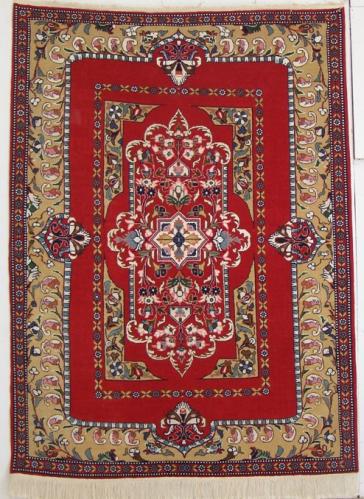 Tapis ASSE Fond  ROUGE  Nouée à la Main Pure Laine  tapis 30/30 (90 mille nœuds)   