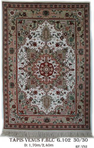 Tapis Venus Fond Ecrue Game154&nbsp;&nbsp;Nou&eacute;e &agrave; la Main Pure Laine&nbsp; tapis 30/30 (90 mille n&oelig;uds)&nbsp;&nbsp; 