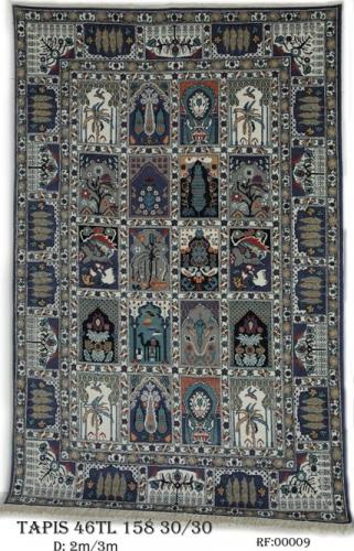 Tapis 46TL Fond Rouge Nou&eacute;e &agrave; la main pure laine Tapis 30/30 (90 mille noeuds)