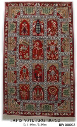Tapis 46TL Fond Rouge Nou&eacute;e &agrave; la main pure laine Tapis 30/30 (90 mille noeuds)