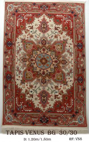 Tapis Venus Fond Ecrue Game154  Nouée à la Main Pure Laine  tapis 30/30 (90 mille nœuds)   