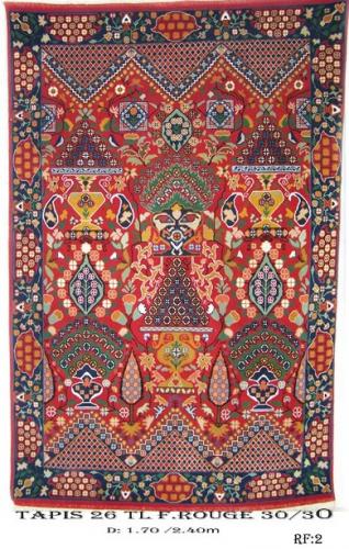 Tapis 26TL fond Rouge Nouée à la main pure laine Tapis 30/30 (90 mille nœuds)